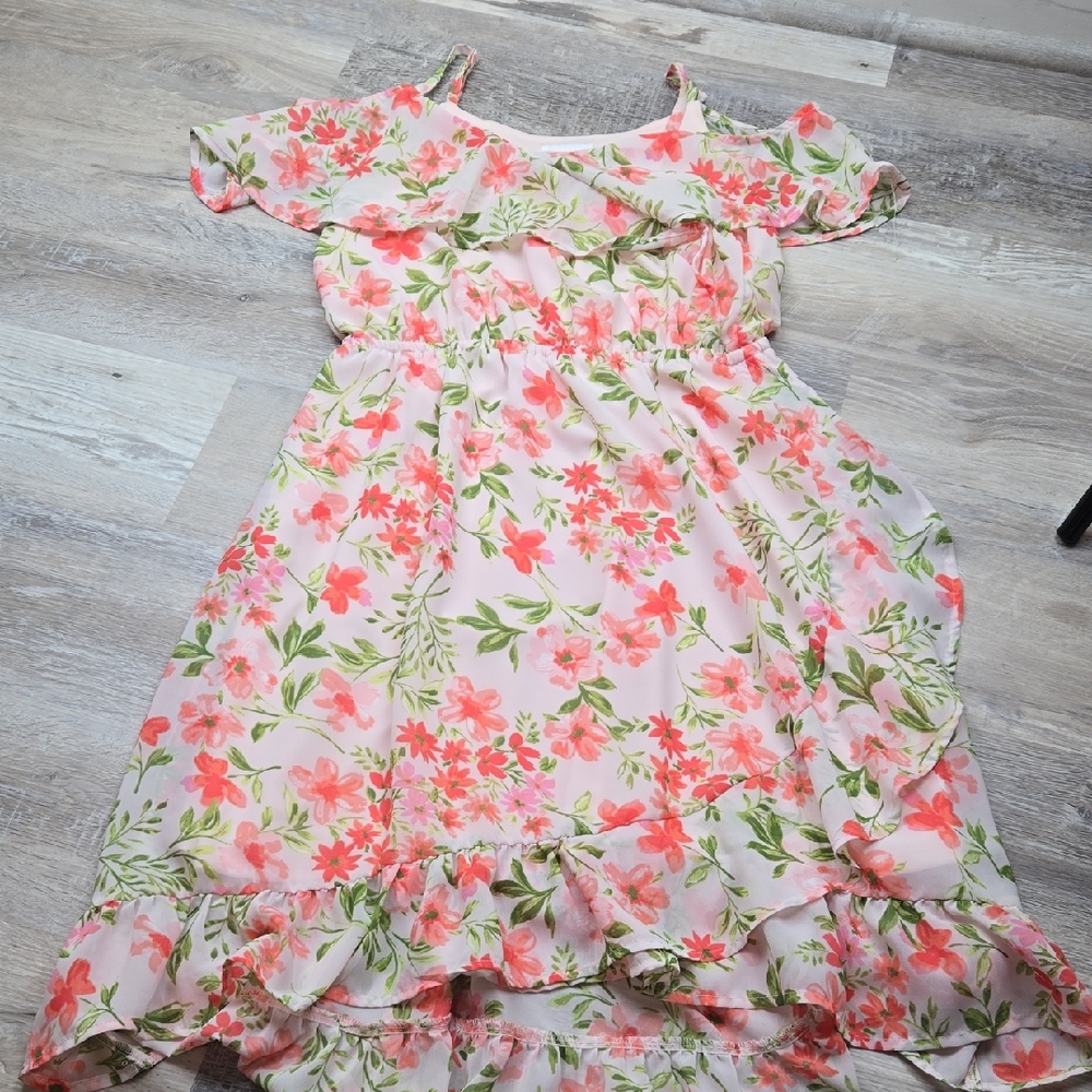 Children's Place Girls 16 Spring Floral Dress Peach Orange Lined